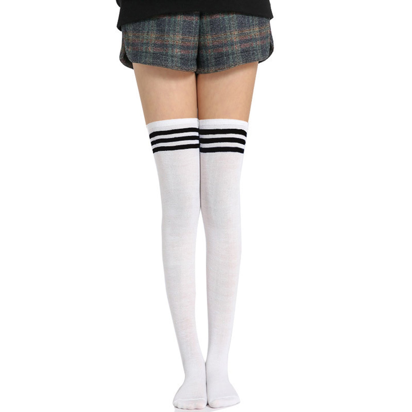 Three Bar Thigh High Socks