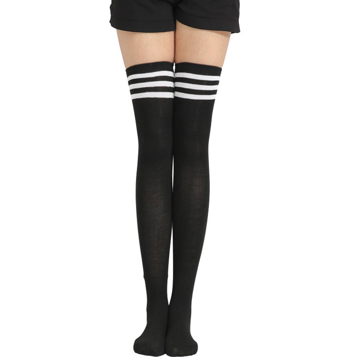 Three Bar Thigh High Socks