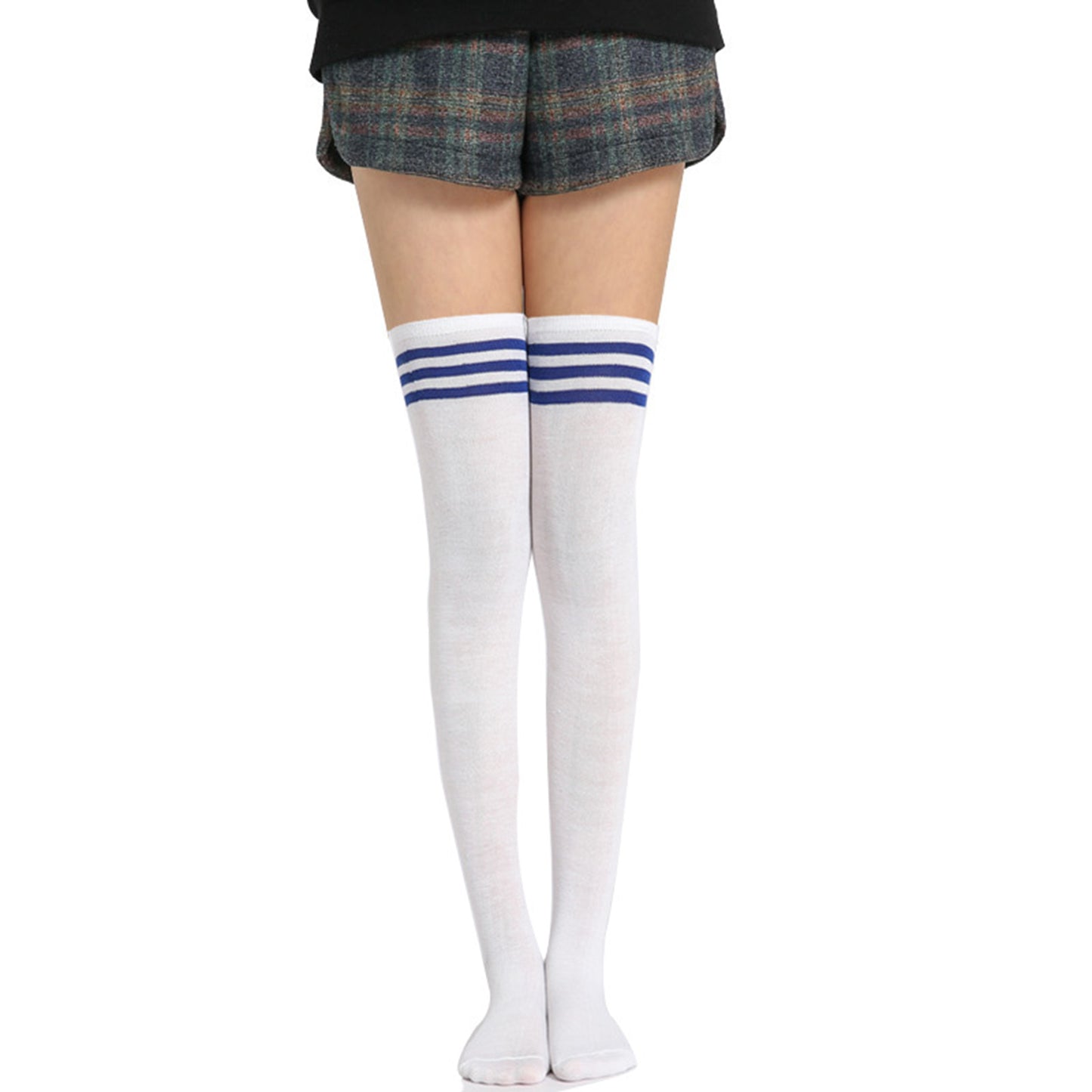 Three Bar Thigh High Socks