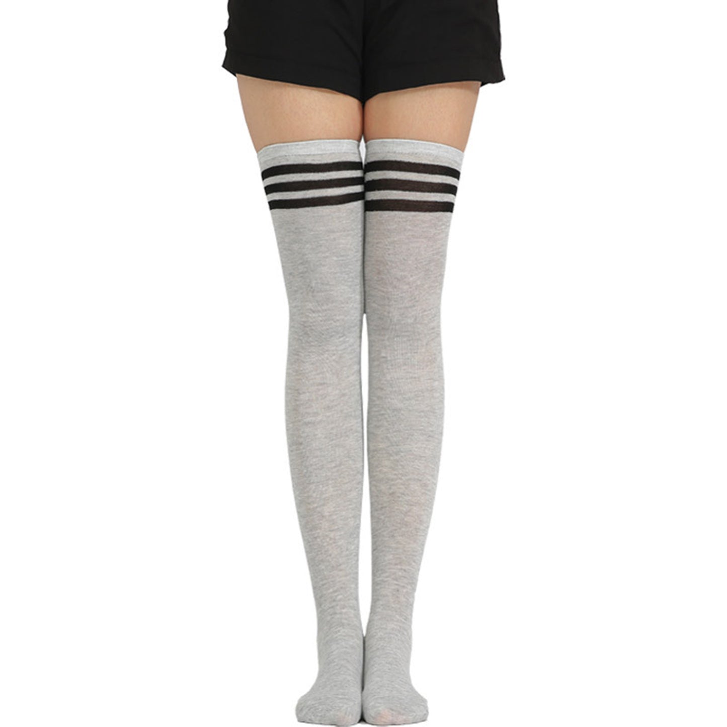 Three Bar Thigh High Socks