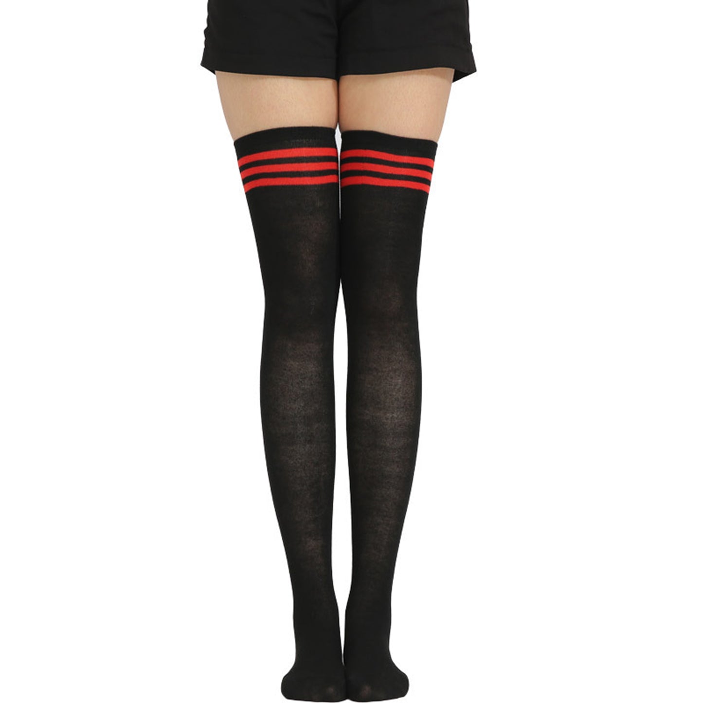 Three Bar Thigh High Socks