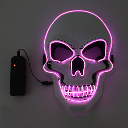 LED Glowing Four Mode White Plastic Skull Halloween Mask