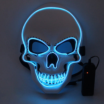 LED Glowing Four Mode White Plastic Skull Halloween Mask