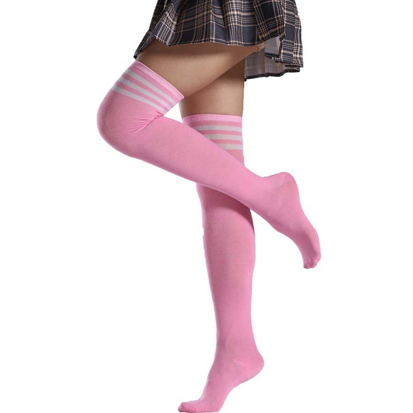 Three Bar Thigh High Socks