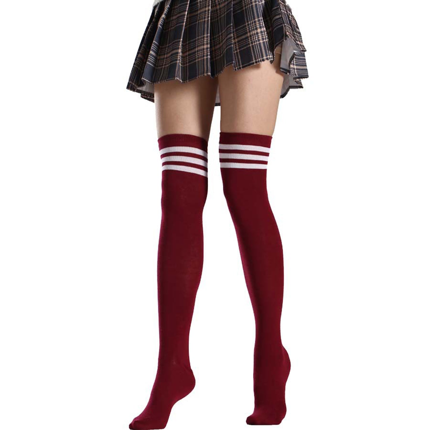 Three Bar Thigh High Socks