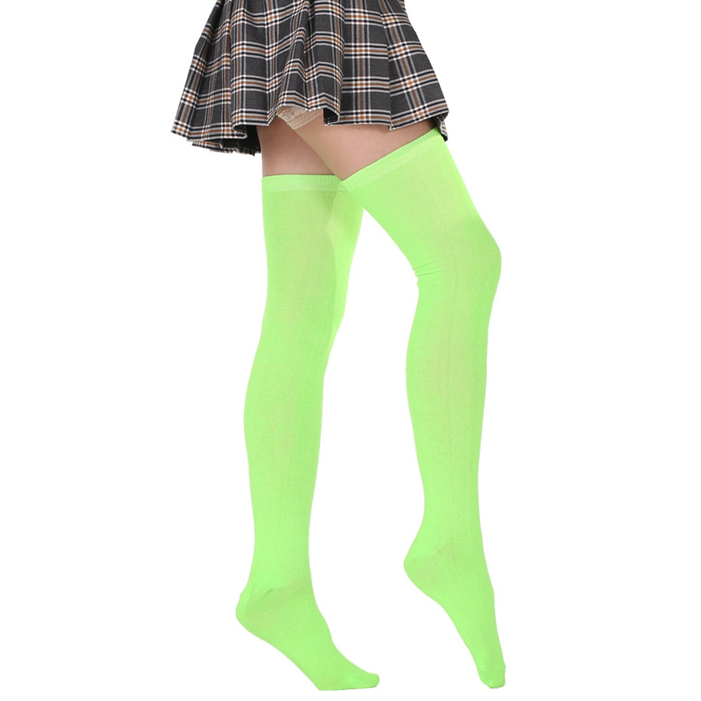 Solid Fluorescent Color Thigh High Socks