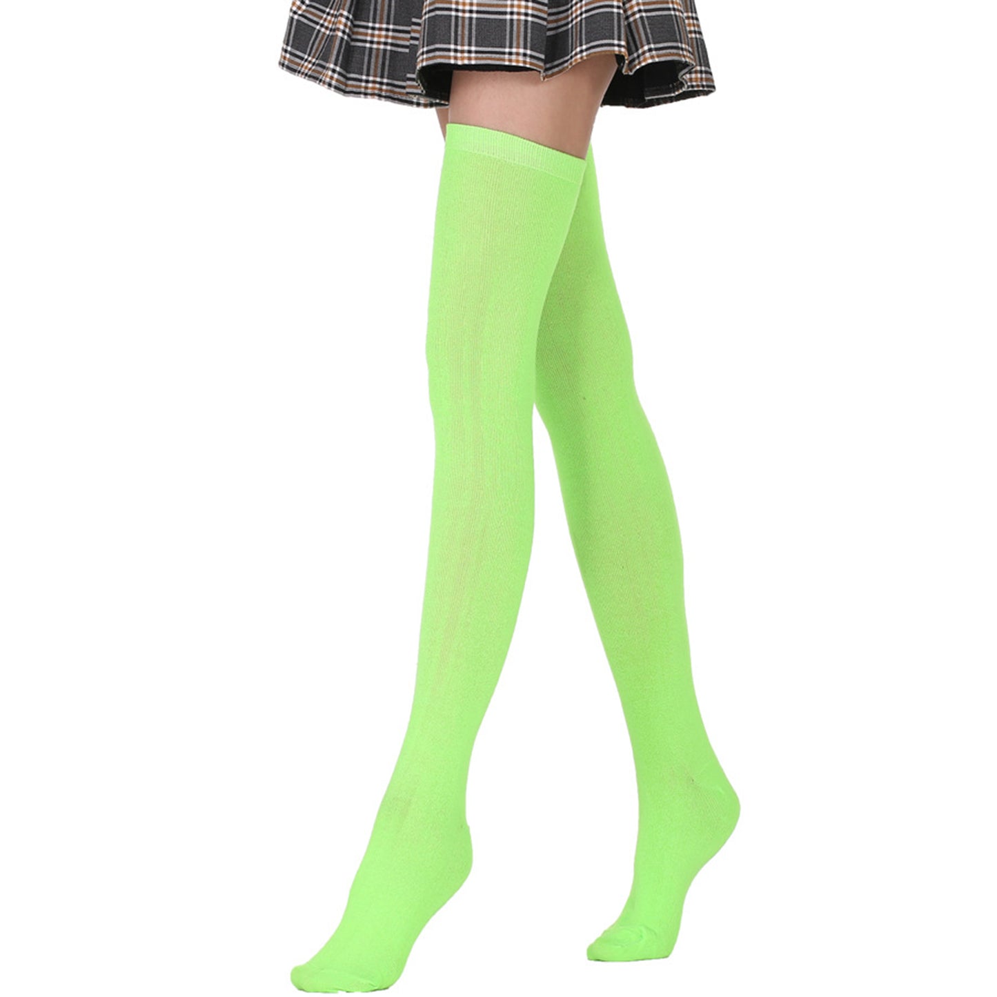 Solid Fluorescent Color Thigh High Socks