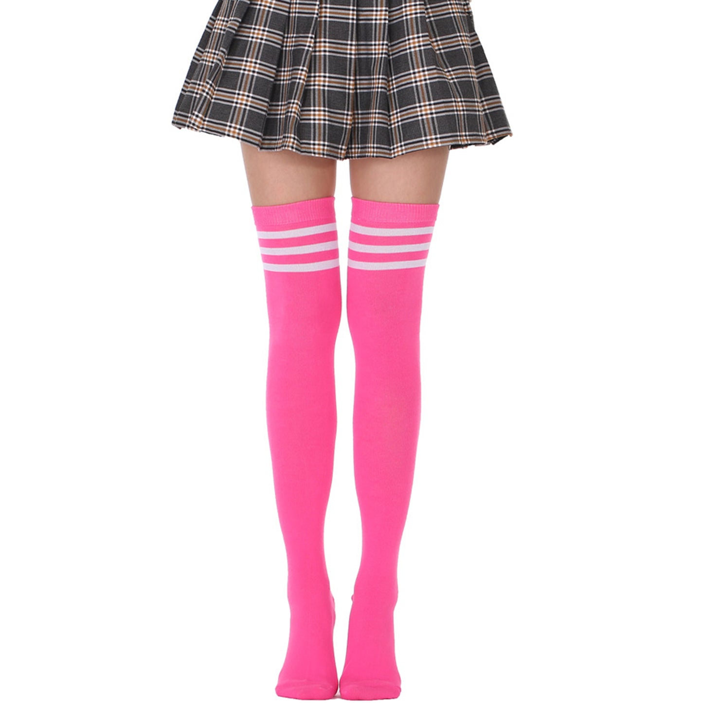 Solid Fluorescent Color Thigh High Socks