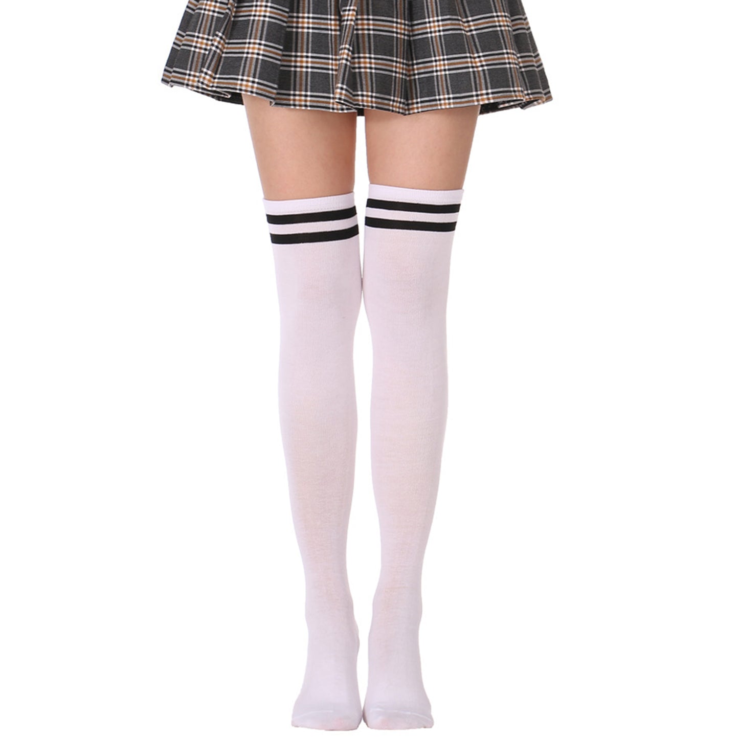 Three Bar Thigh High Socks