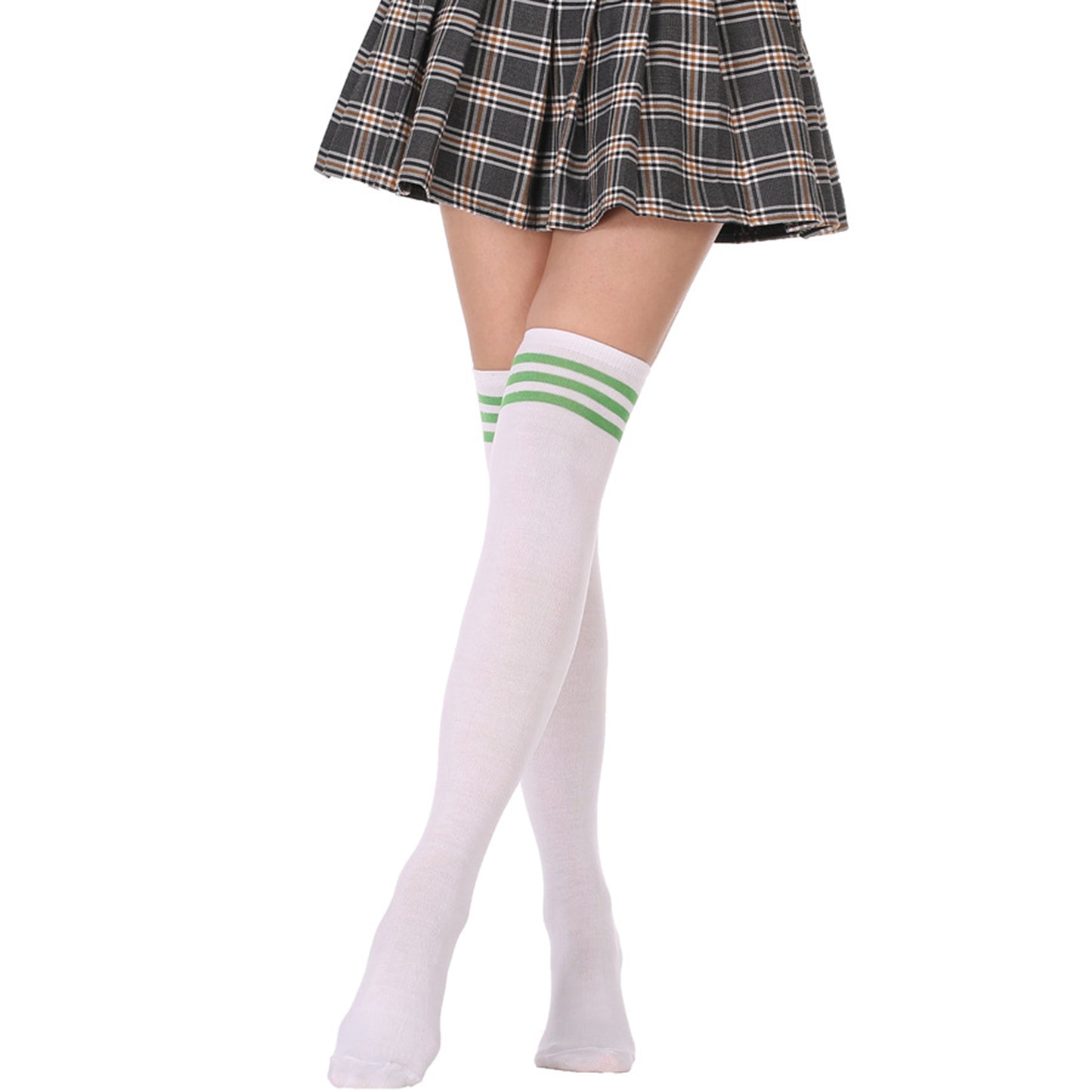 Three Bar Thigh High Socks