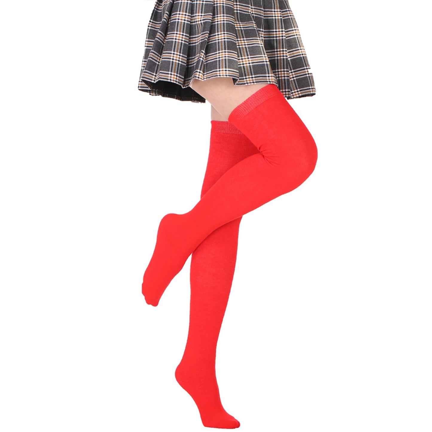 Solid Fluorescent Color Thigh High Socks