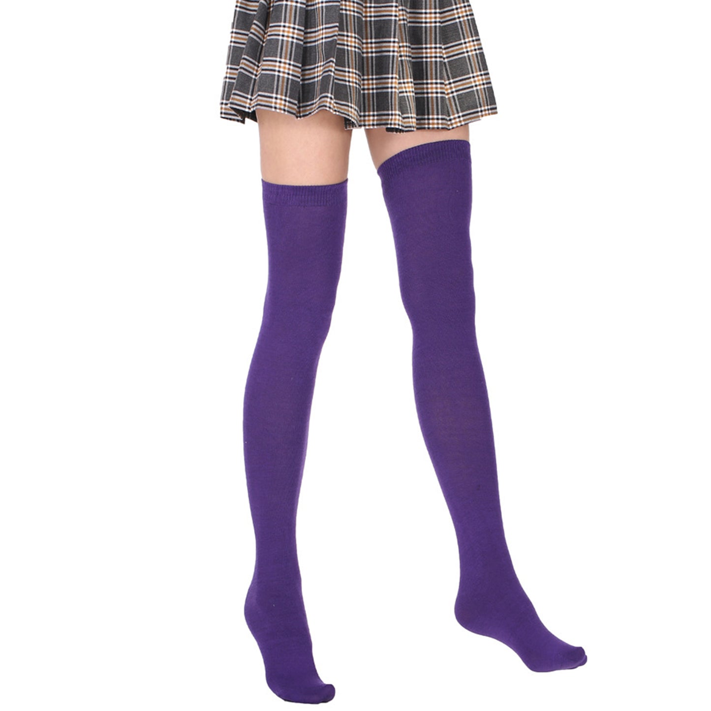 Solid Fluorescent Color Thigh High Socks