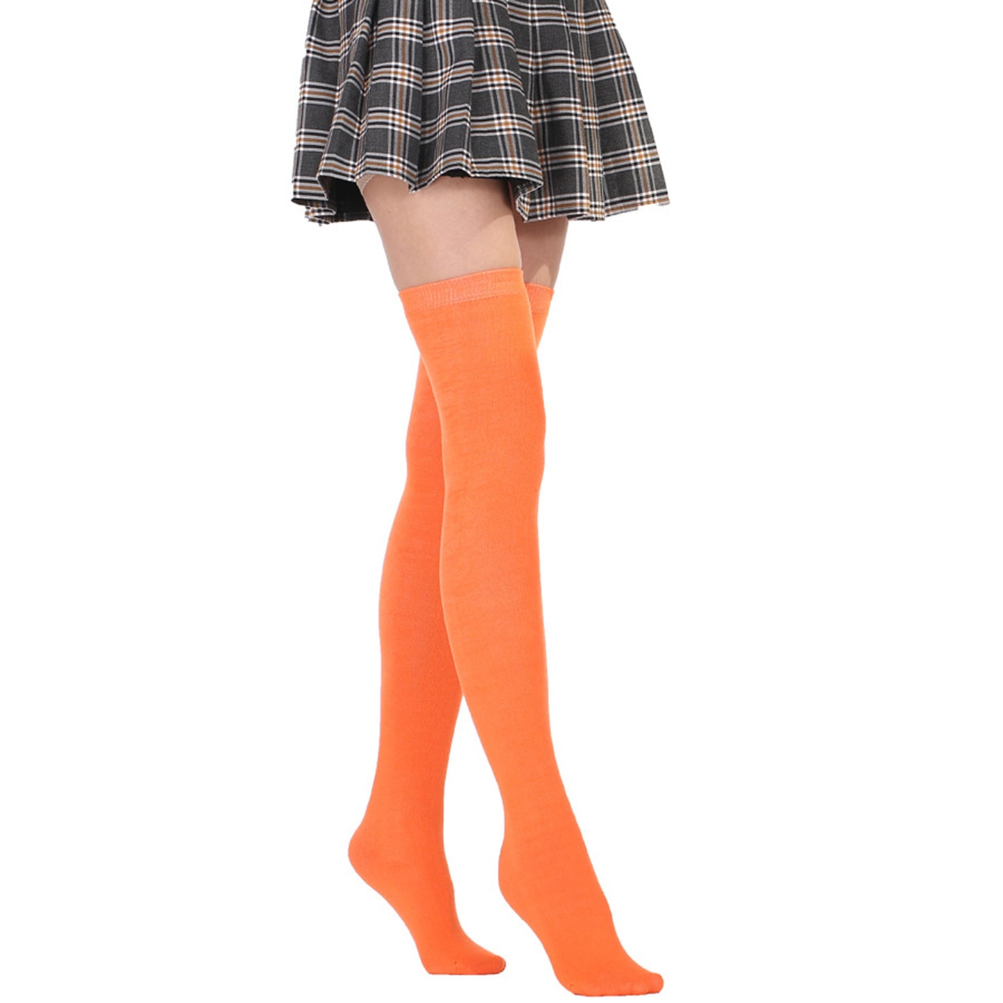 Solid Fluorescent Color Thigh High Socks