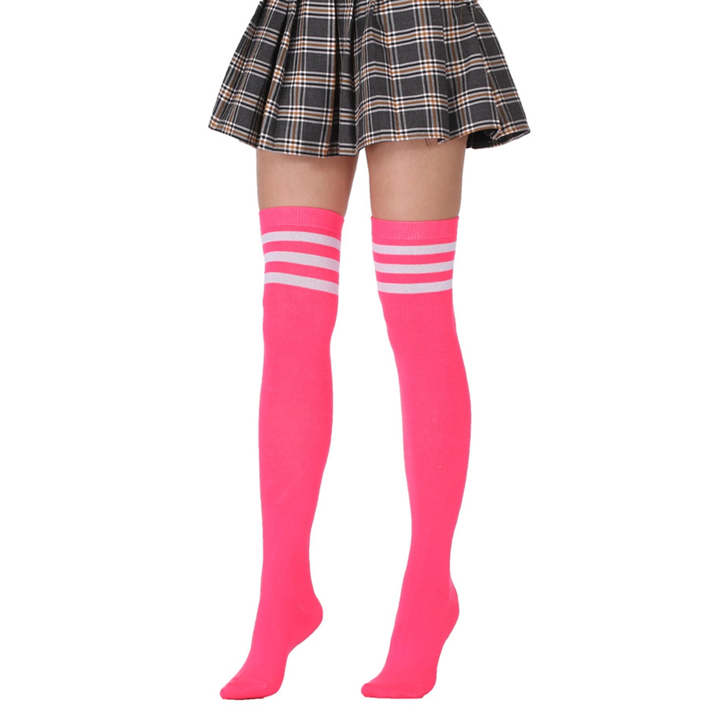 Solid Fluorescent Color Thigh High Socks