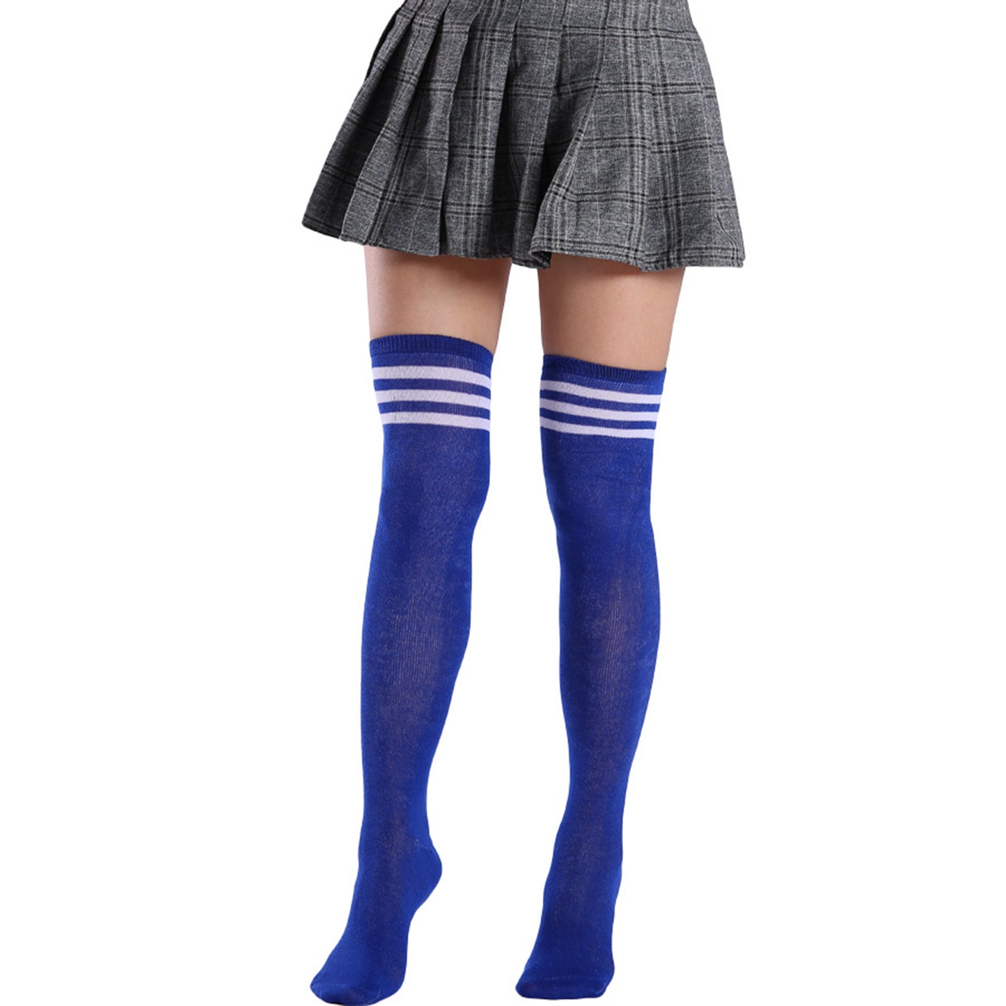 Three Bar Thigh High Socks