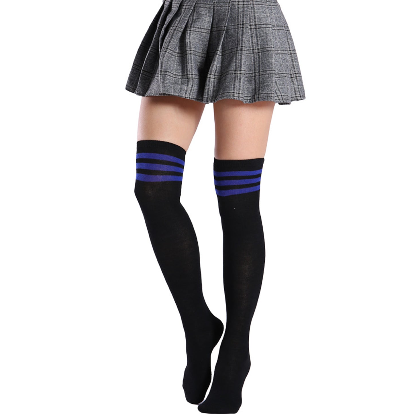 Three Bar Thigh High Socks