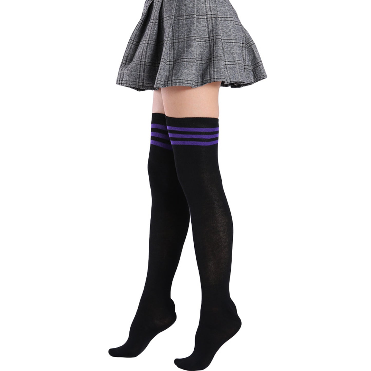 Three Bar Thigh High Socks