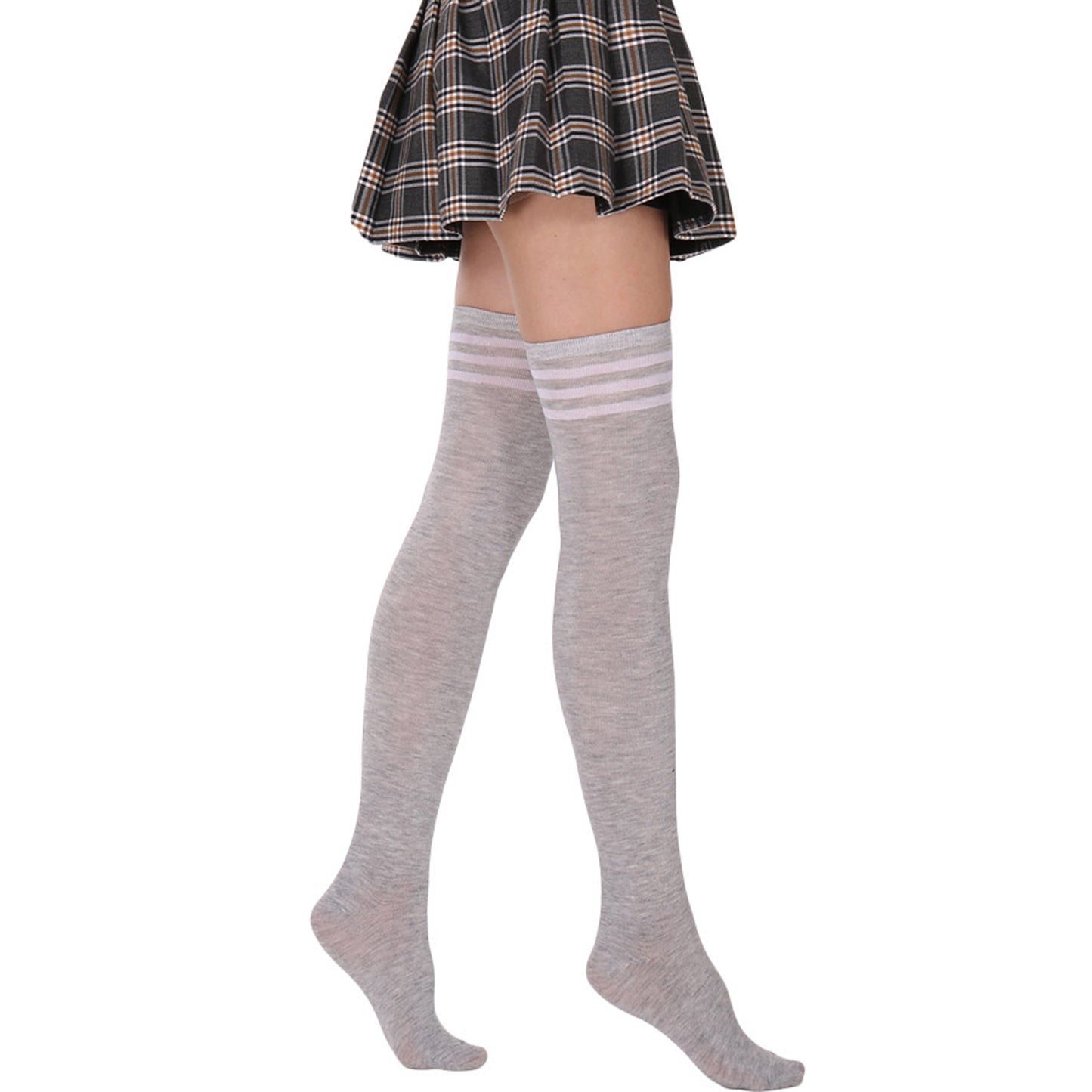 Three Bar Thigh High Socks