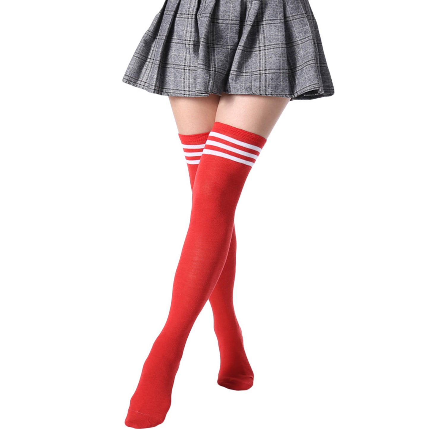 Three Bar Thigh High Socks