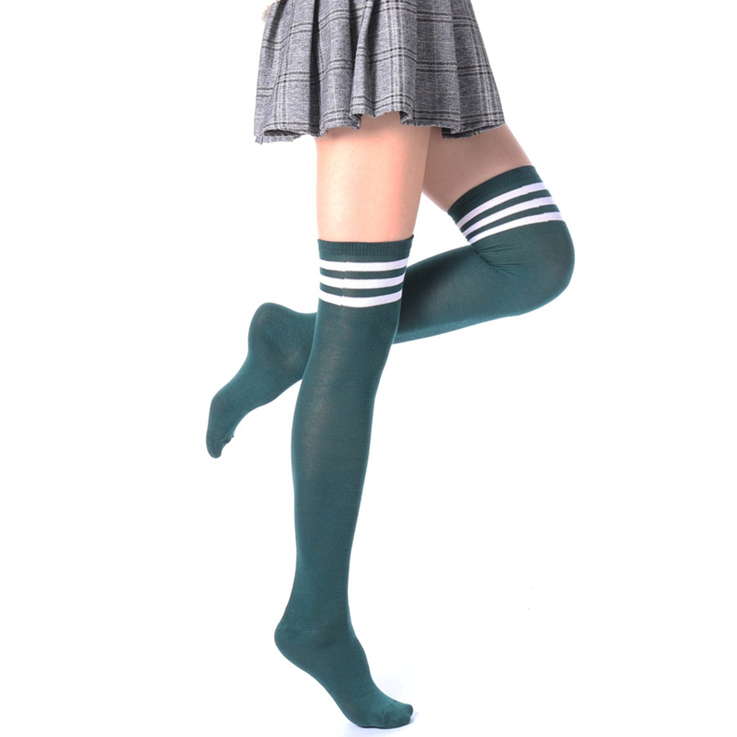 Three Bar Thigh High Socks