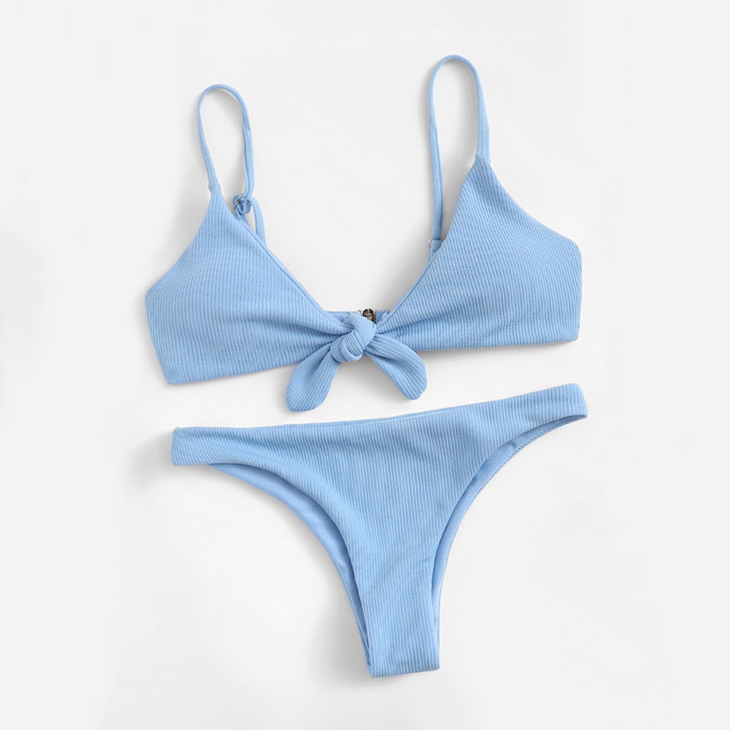 Solid Color Bowknot Triangle Bikini Swimsuit Set