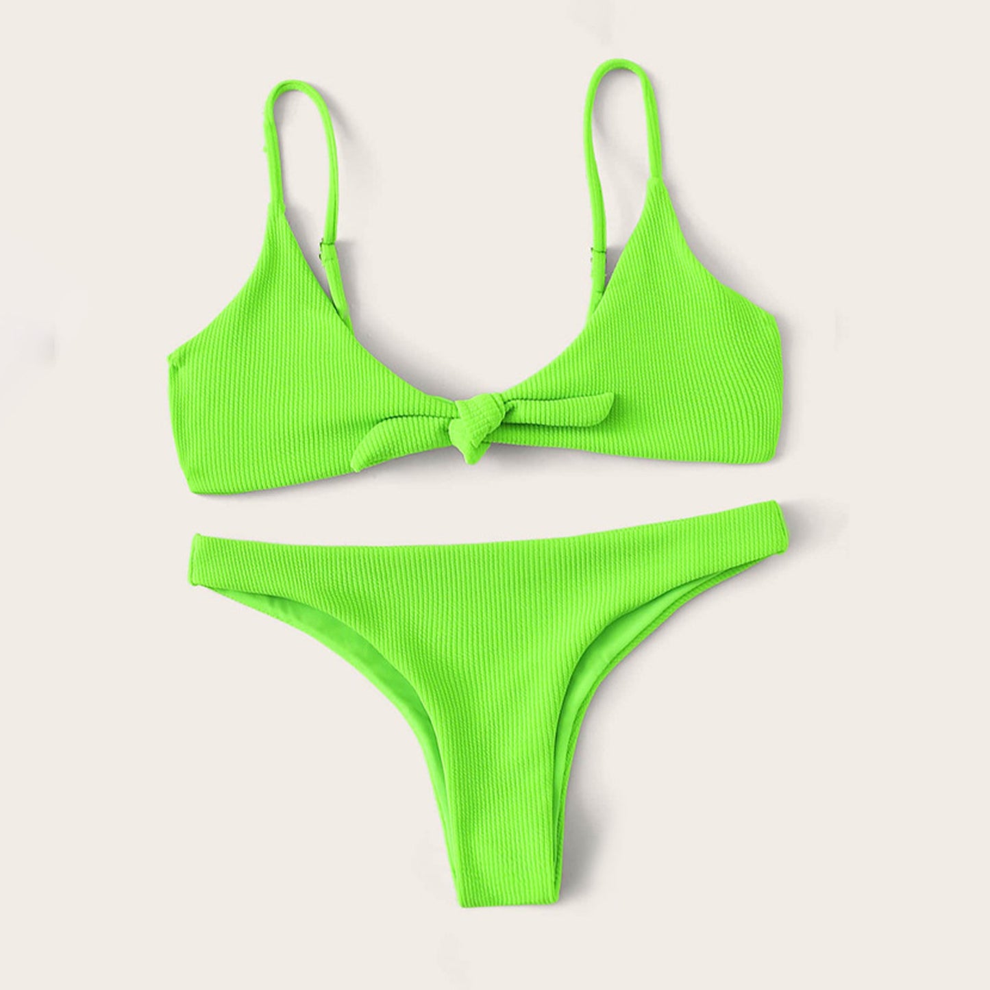 Solid Color Bowknot Triangle Bikini Swimsuit Set