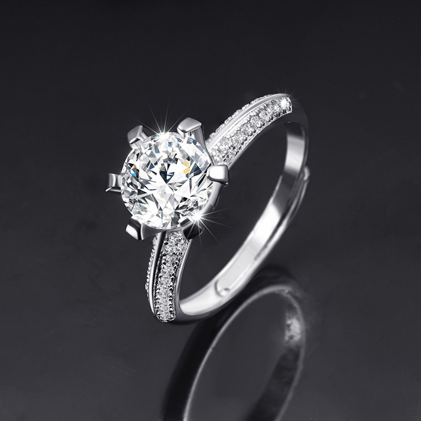 Moissanite Adjustable Open Band Ring