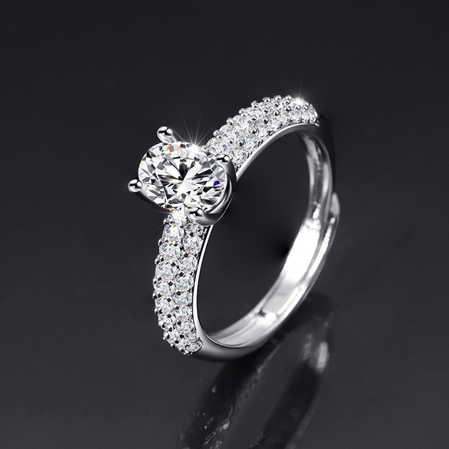 Moissanite Adjustable Open Band Ring