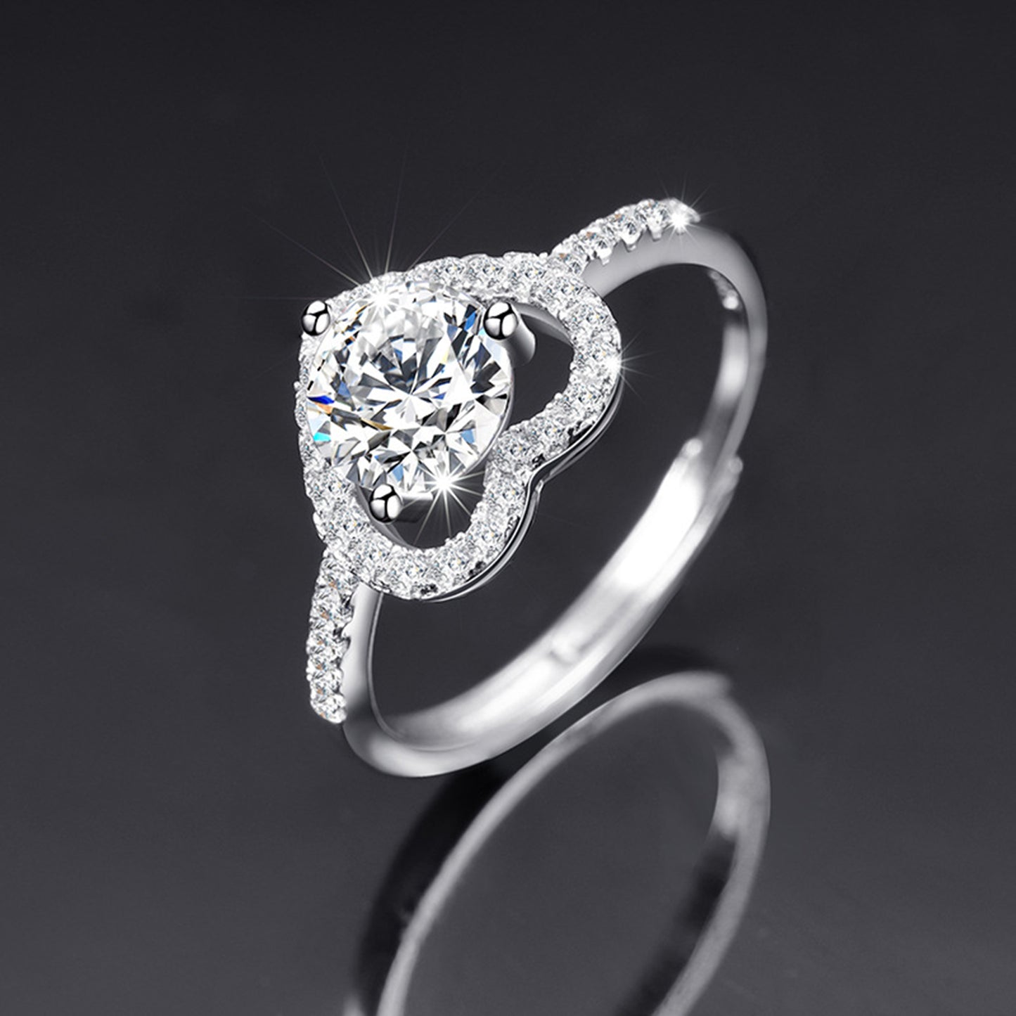 Moissanite Adjustable Open Band Ring