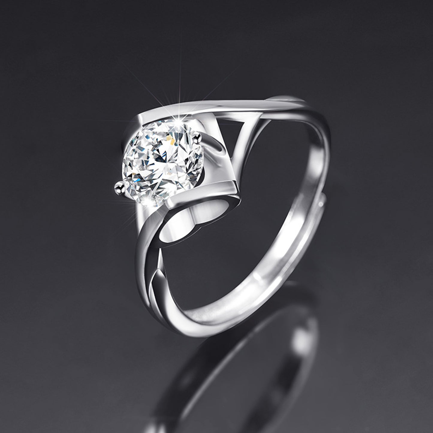 Moissanite Adjustable Open Band Ring