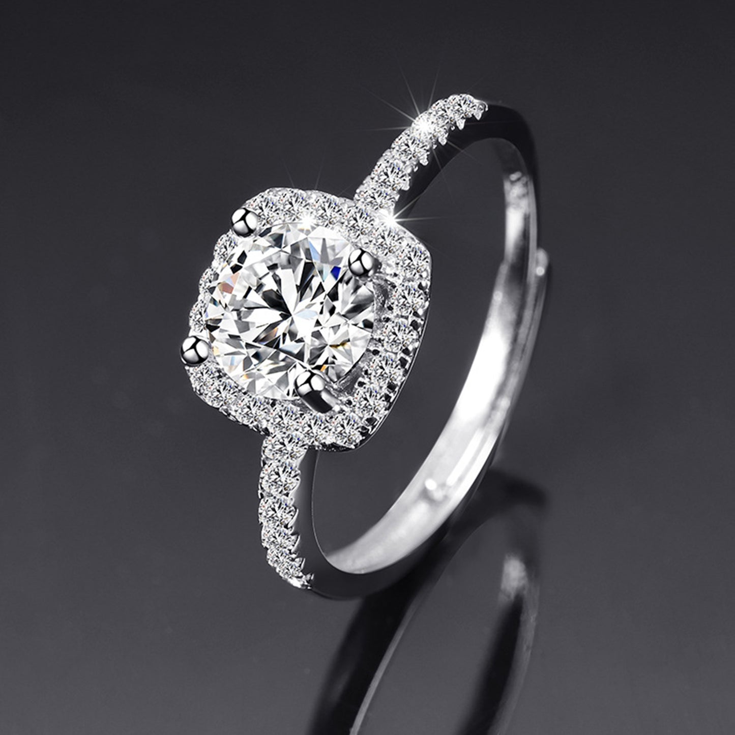 Moissanite Adjustable Open Band Ring