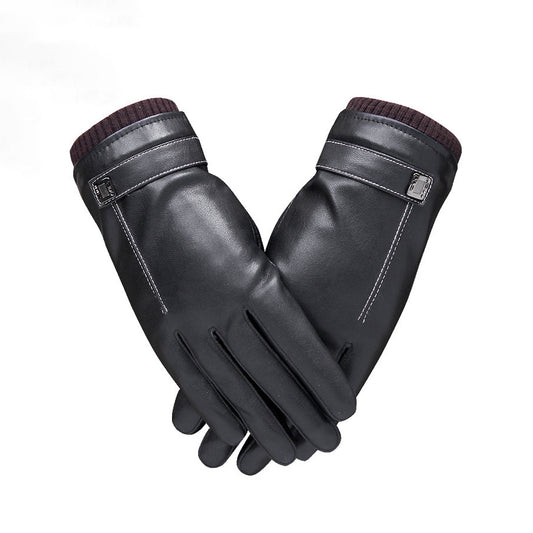 Unisex Seam Detail Fleece Lined Thermal Vegan Leather Touch Screen Wrist Gloves