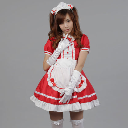 Puff Sleeve Button Bow Apron Maid Dress