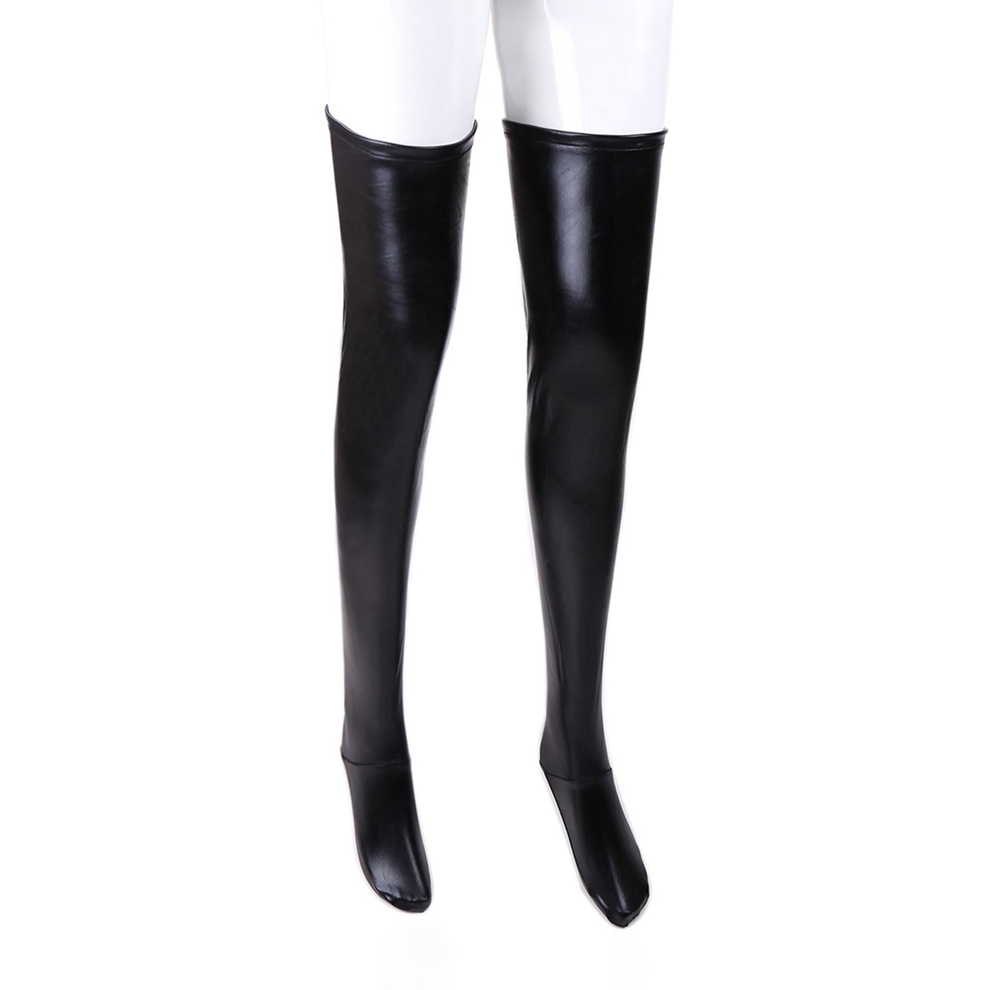 Solid Color Glossy Wet Look Thigh High Stockings