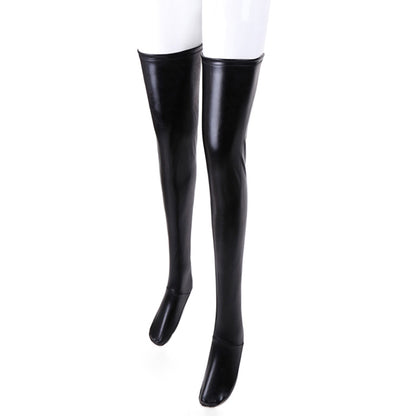 Solid Color Glossy Wet Look Thigh High Stockings