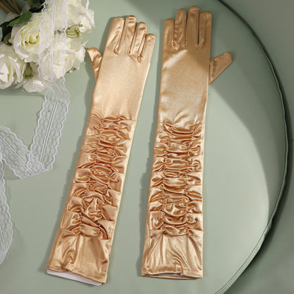 Satin Solid Color Folds Elbow Gloves