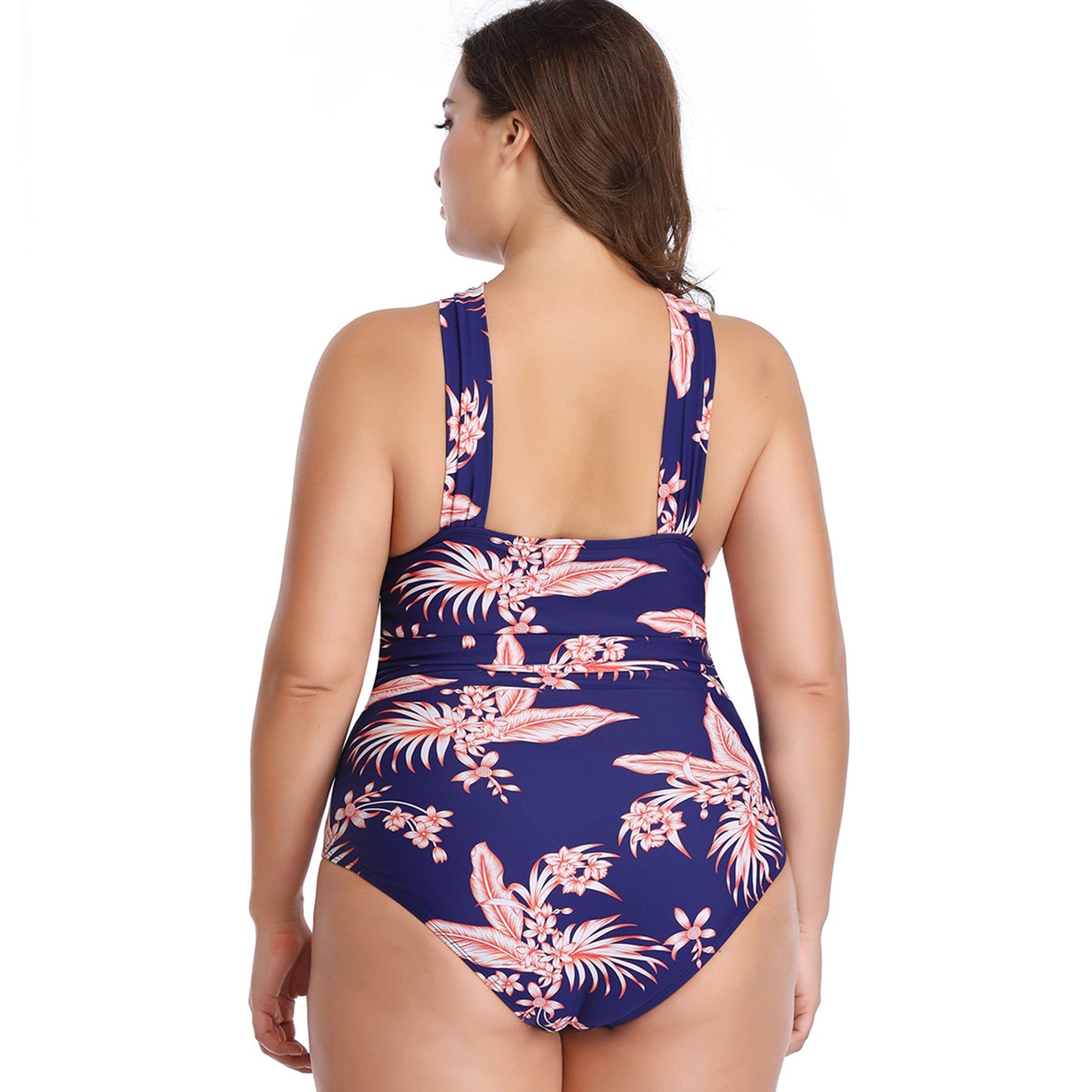 Floral Print Cross Halter Pleated One Piece Swimsuit