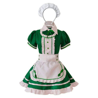 Puff Sleeve Button Bow Apron Maid Dress