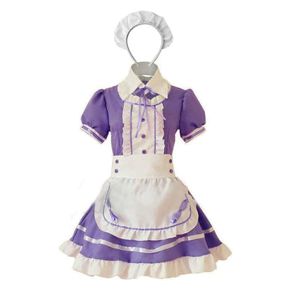 Puff Sleeve Button Bow Apron Maid Dress