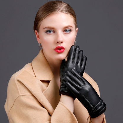 Unisex Seam Detail Fleece Lined Thermal Vegan Leather Touch Screen Wrist Gloves