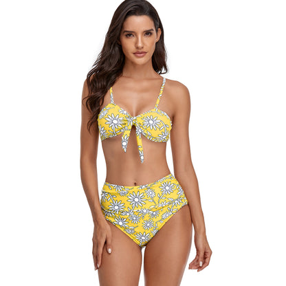 Floral Print Bowknot High Rise Bikini Swimsuit Set