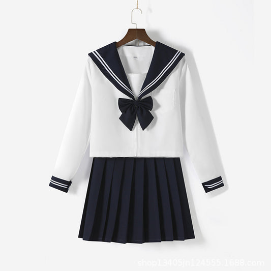 White Navy Broad Collar Two Line Square Flap Cravat Bow Sailor School Uniform