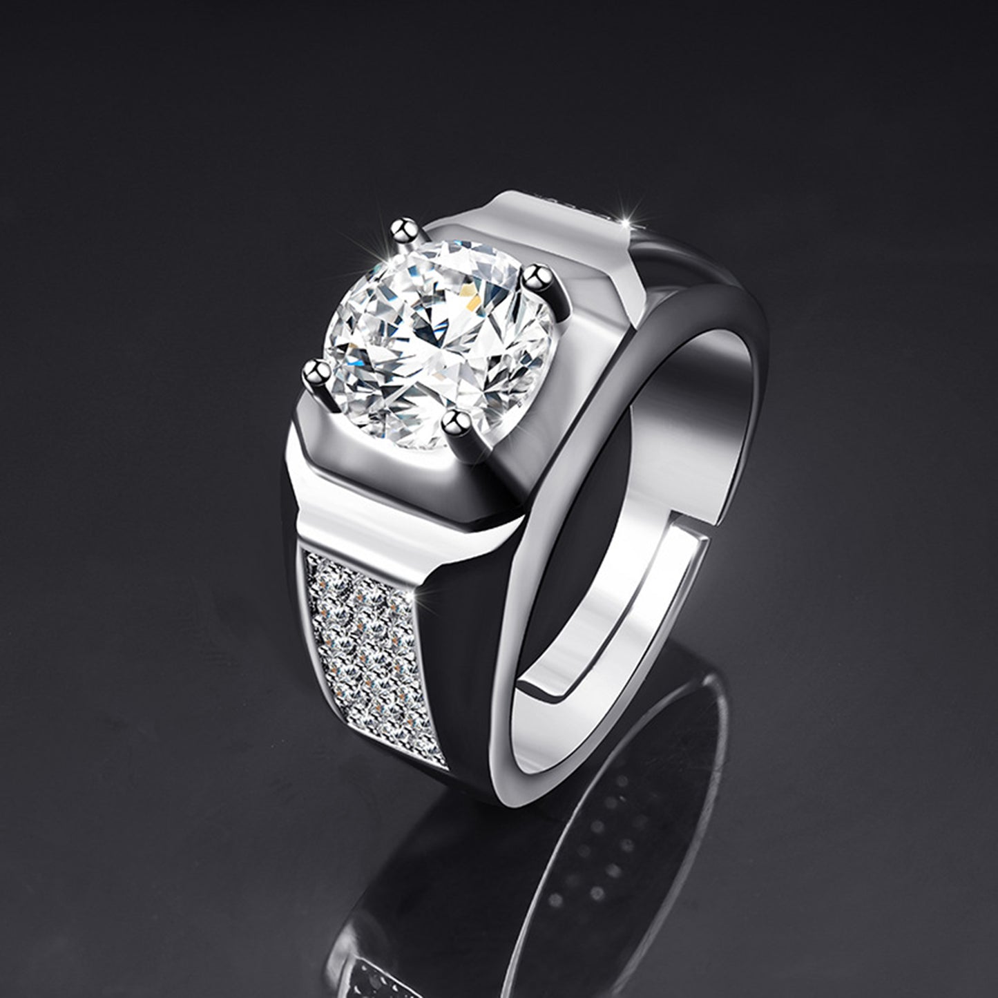 Moissanite Adjustable Open Band Ring