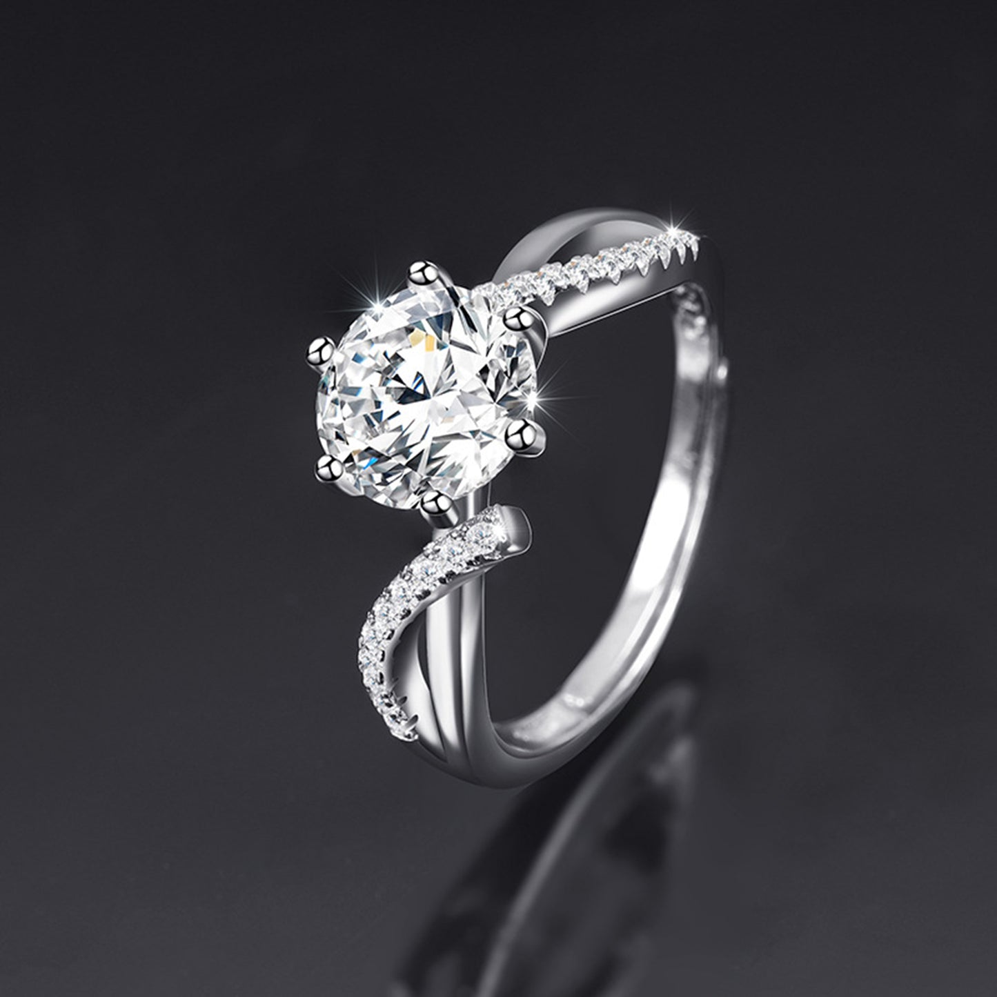 Moissanite Adjustable Open Band Ring