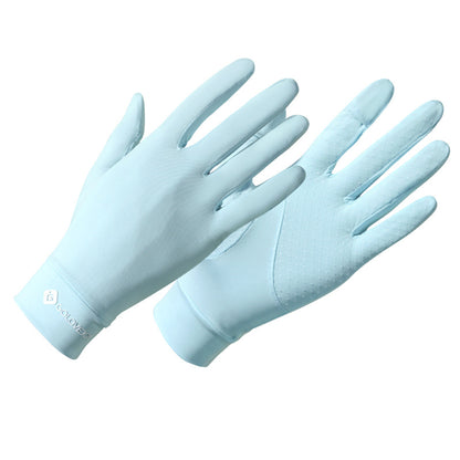 Solid Color Sunscreen Silicon Nonslip Touchscreen Ice Silk Wrist Gloves