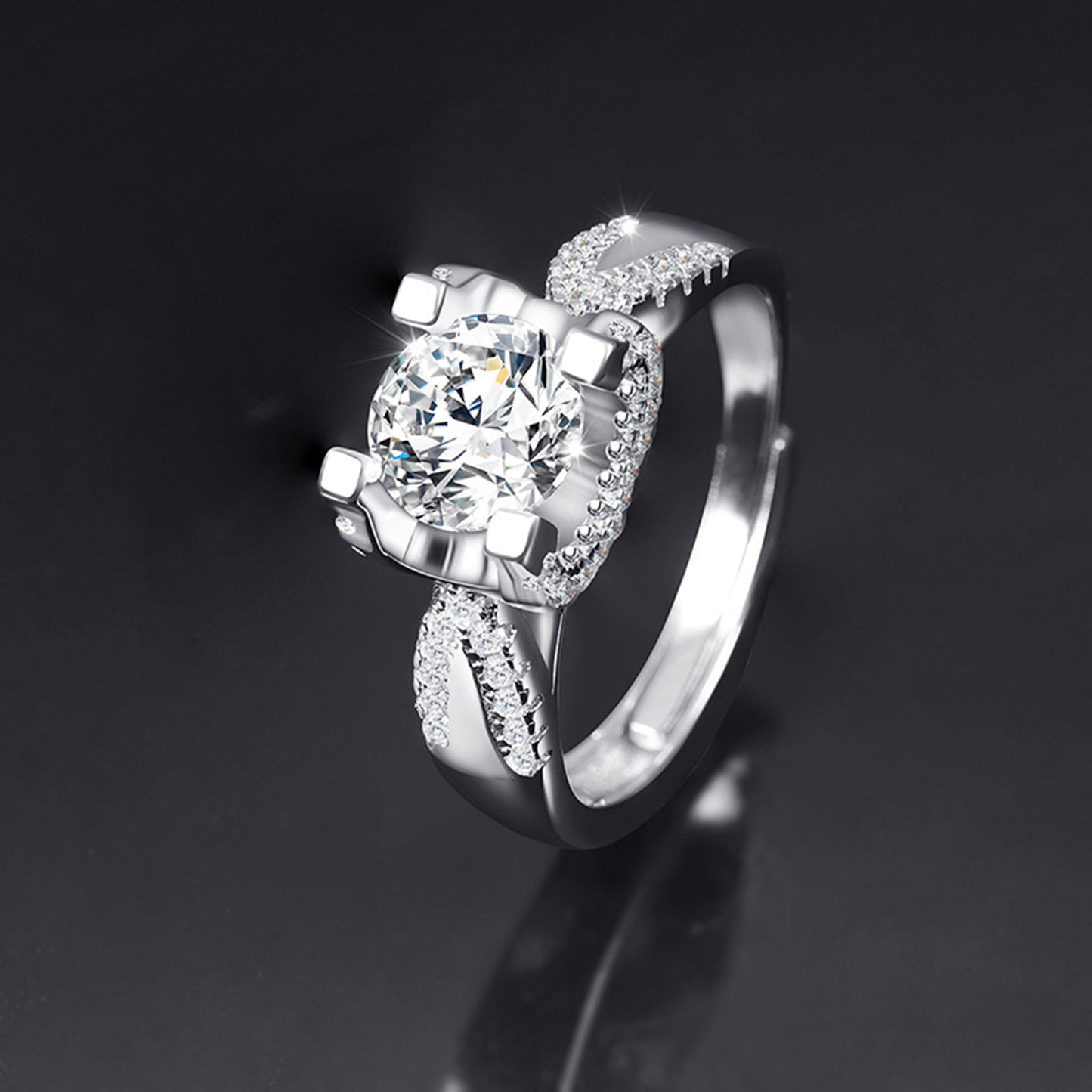 Moissanite Adjustable Open Band Ring