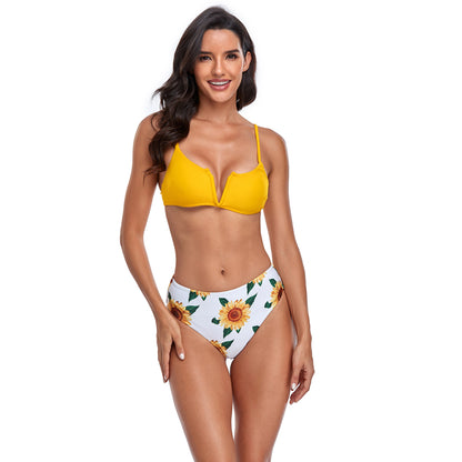 Floral Print V Bralette High Rise Split Bikini Swimsuit Set