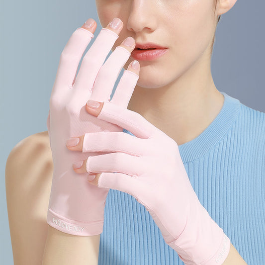 Solid Color Ice Silk Fingerless Manicure Skincare Wrist Gloves