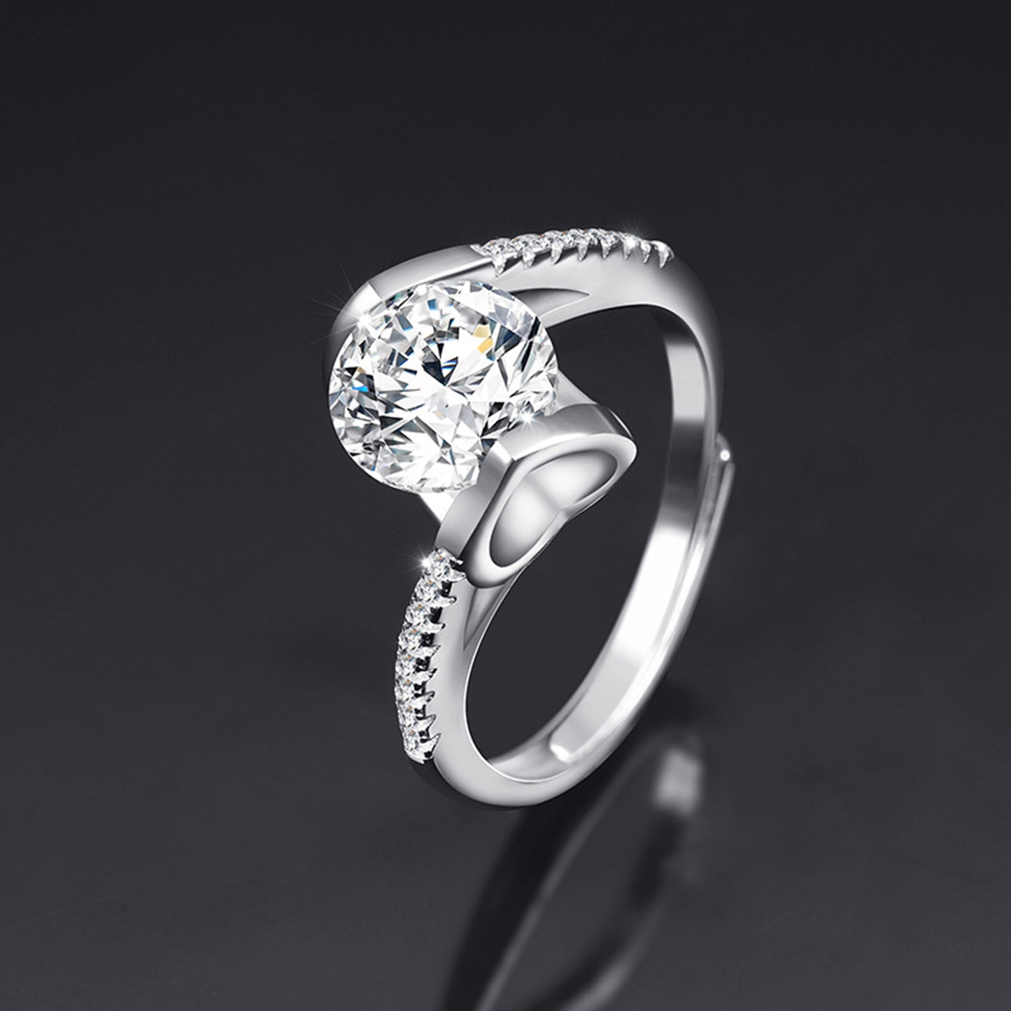 Moissanite Adjustable Open Band Ring