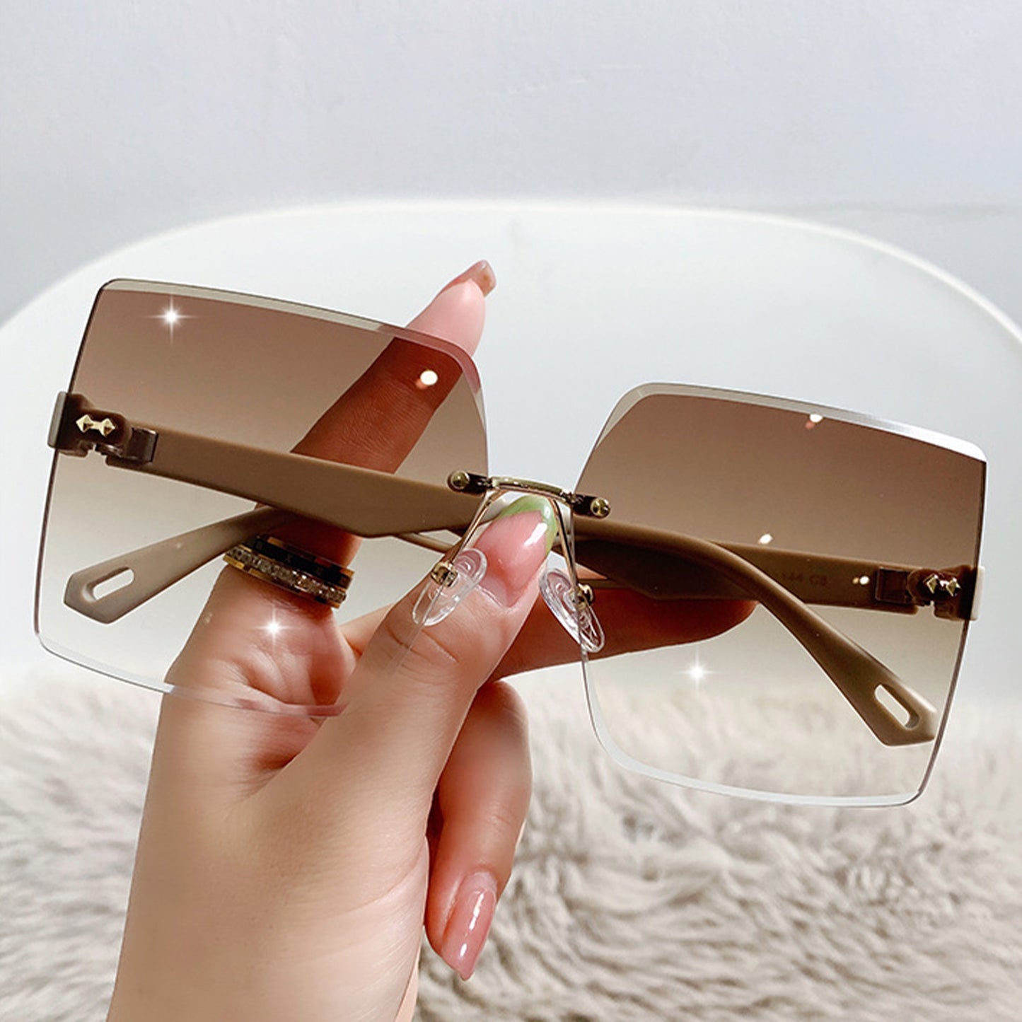 Rimless Square Lens Polarized Sunglasses